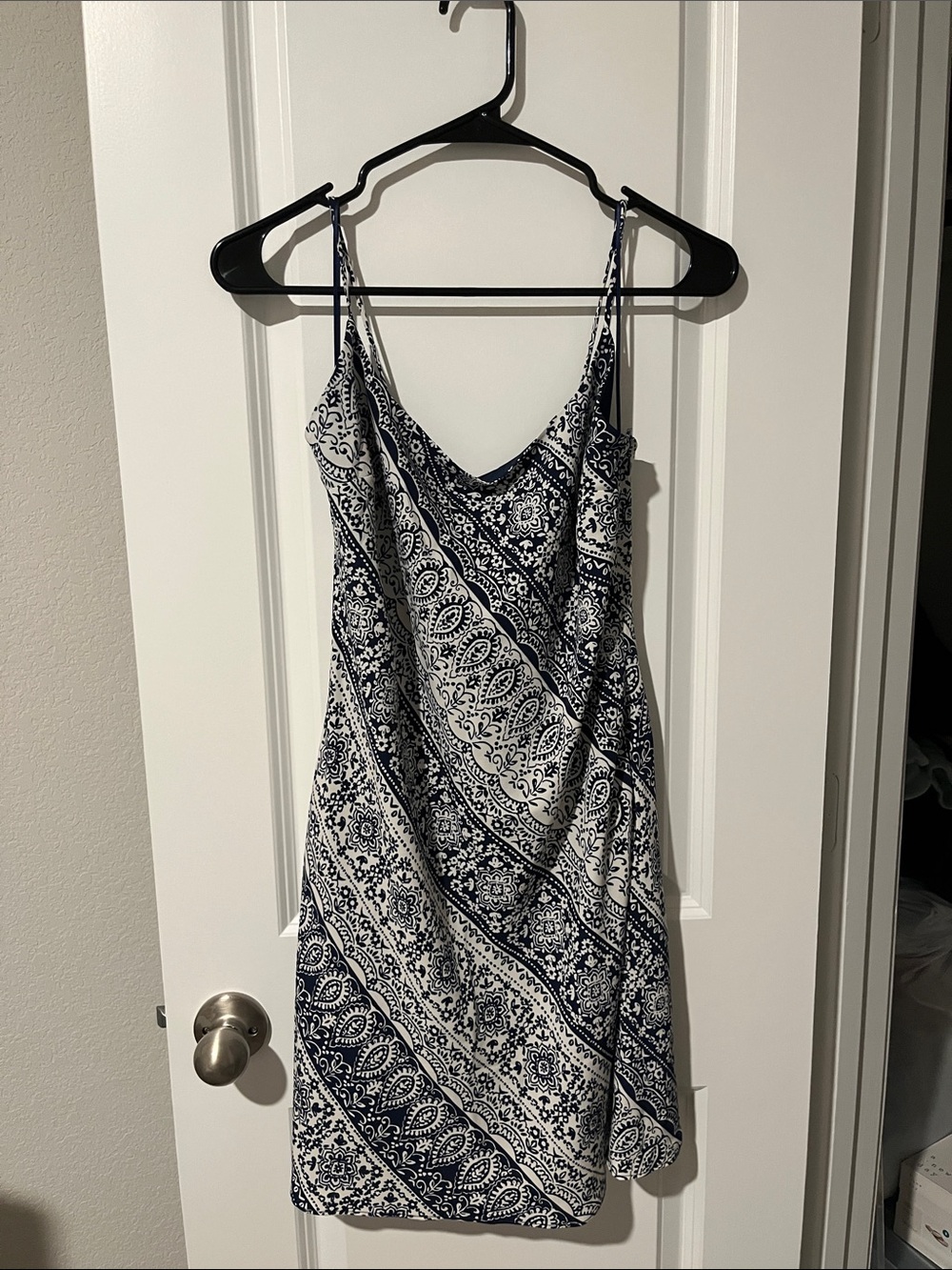 Abercrombie & Fitch Navy and White Printed Spaghetti-Strap Mini Dress